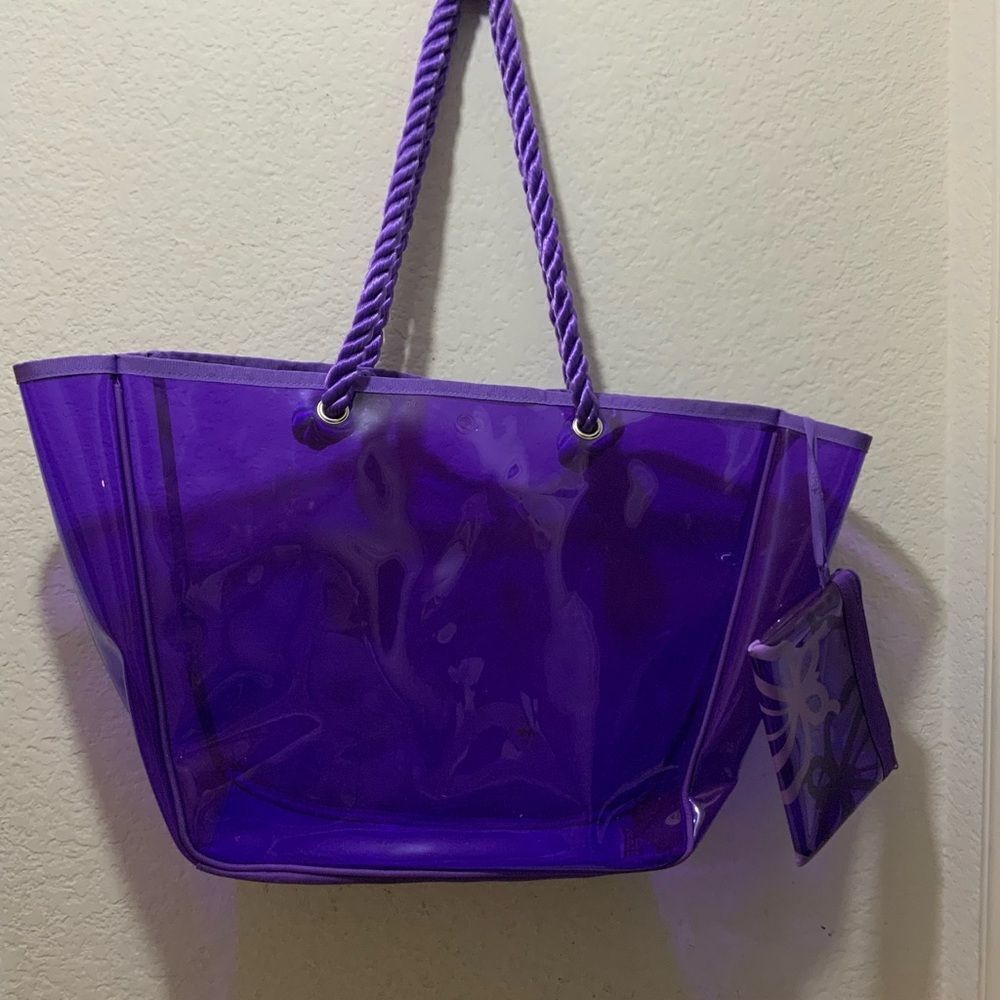 Transparent PVC handbag purple with small wrislet